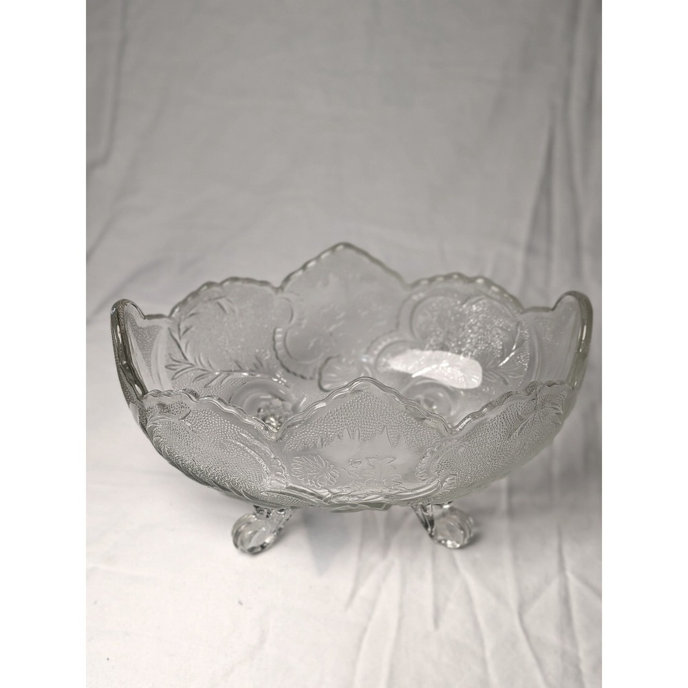 Vintage jeanette clear glass lombardi‎ depression footed fruit bowl scallopped